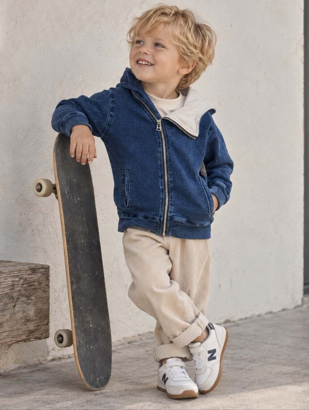 Nununu Kids Denim Blue Asymmetrical Zip Hoodie Jacket 3-4Y Avant Garde